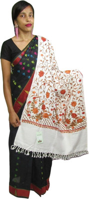 PASHTUSHS Cashmere Embroidered Women Shawl(White, Orange)