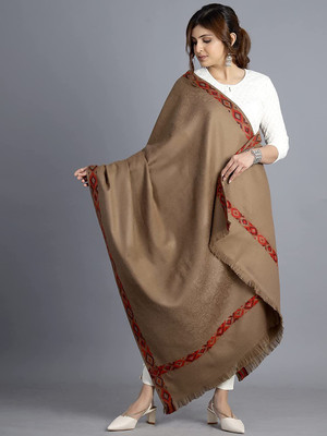 Braid N Cord Polyester Wool Blend Self Design Women Shawl(Brown)