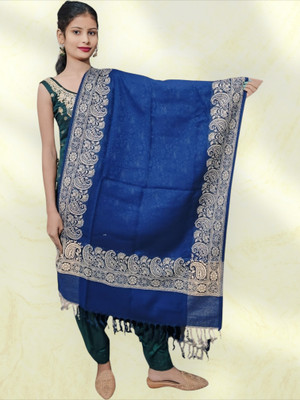 Trandone Wool Embroidered Women Shawl(Dark Blue)