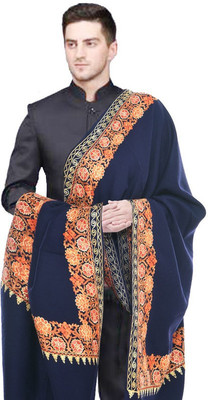manra Wool Floral Print Men Shawl(Blue)