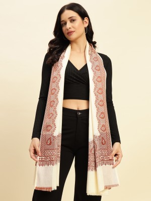 WEAVERS VILLA Acrylic, Poly Wool Woven Women Shawl(White)