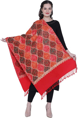 Braid N Cord Polyester Wool Blend Embroidered Women Shawl(Red)