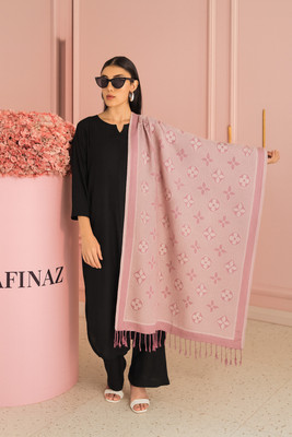 SCHp Wool Floral Print Women Shawl(Purple, Silver)