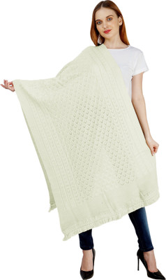 vesture Wool Self Design Women Shawl(White)