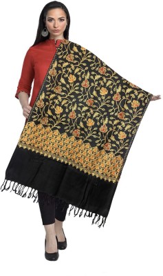 darshan lal and sons Acrylic Embroidered Women Shawl(Black)