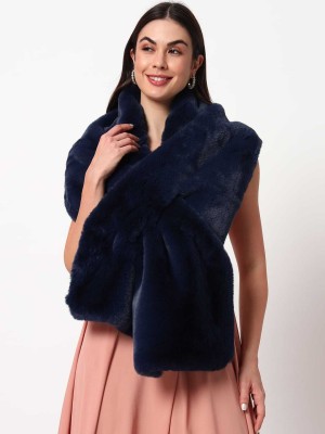 Beau Design Fur Solid Women Shawl(Blue)