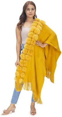 manra Wool Self Design Women Shawl(Yellow)