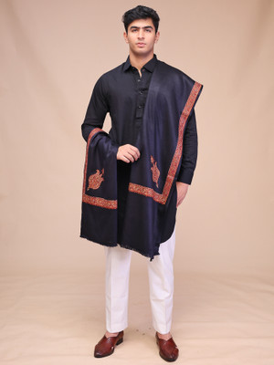 swi stylish Wool Embroidered Men Shawl(Black)