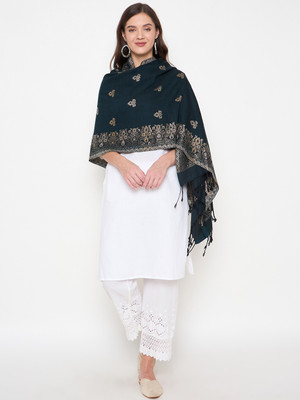 Zigo Wool Self Design Women Shawl(Dark Blue)
