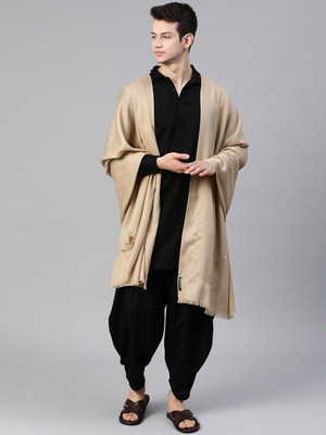 WEAVERS VILLA Poly Wool Self Design Men Shawl(Beige)