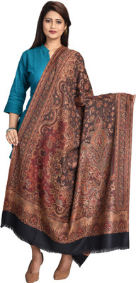 HOC Wool Woven Women Shawl(Brown, Black)