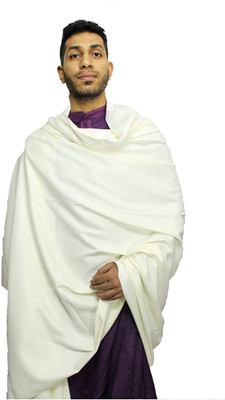 Hometail Wool Solid, Striped Men Shawl(White)