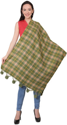 manra Wool Checkered Women Shawl(Green)