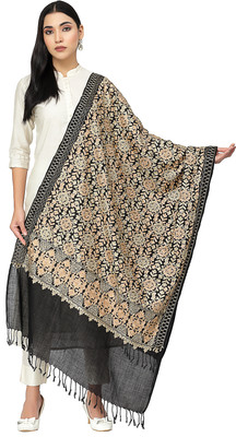 Anekaant Polyester Self Design Women Shawl(Black)