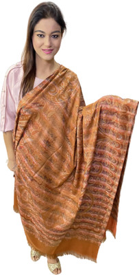 manra Wool Self Design Women Shawl(Orange)