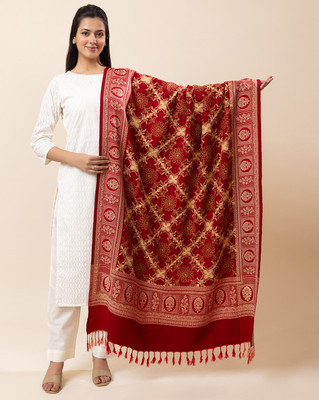 Wrap Me Warm Viscose, Acrylic, Poly Wool Embroidered Women Shawl(Maroon)