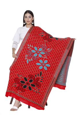 MANBHAV Wool Floral Print Women Shawl(Red)