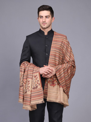 GREEN AGRITECH Polyester Wool Blend Printed Men Shawl(Beige)