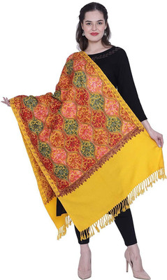 CHOUDHARYRETAILS Wool Embroidered Women Shawl(Yellow)