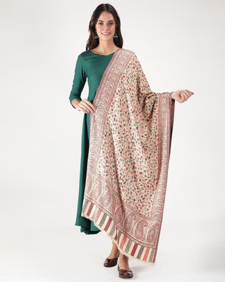 CHOUDHARYRETAILS Polyester Wool Blend Floral Print Women Shawl(White)