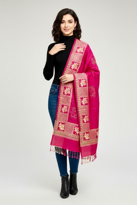 Bst fashion Pashmina Solid, Embroidered Women, Men Shawl(Pink)