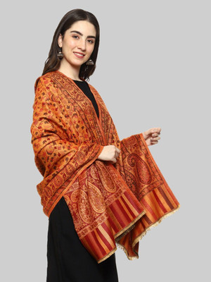 CHOUDHARYRETAILS Polyester Wool Blend Woven Women Shawl(Orange)
