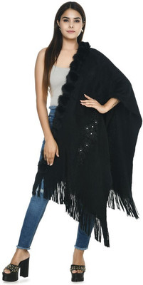 manra Wool Solid Women Shawl(Black)
