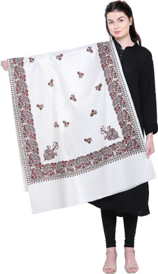 CHOUDHARYRETAILS Wool Floral Print Women Shawl(White)
