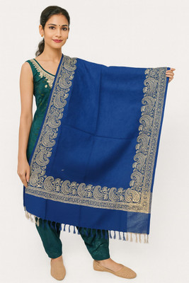 Retailmart Wool Embroidered Women Shawl(Dark Blue)