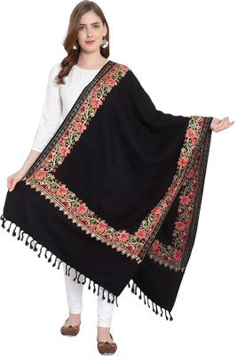 RADHE PRODUCTS Wool Embroidered Women Shawl(Black)