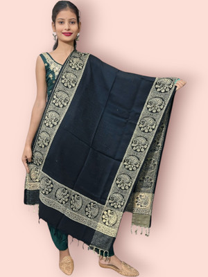 Trandone Wool Embroidered Women Shawl(Dark Blue)