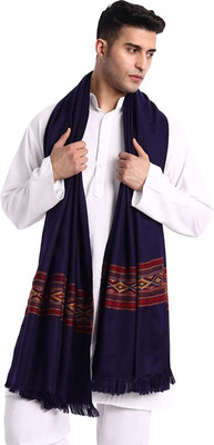 Braid N Cord Polyester Wool Blend Self Design Men Shawl(Dark Blue)