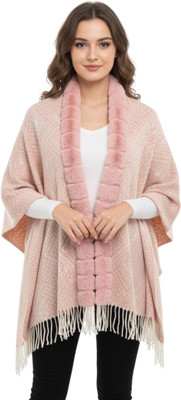 capznmore Wool Embellished Women Shawl(Pink)