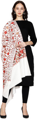 CHOUDHARYRETAILS Wool Embroidered Women Shawl(White)