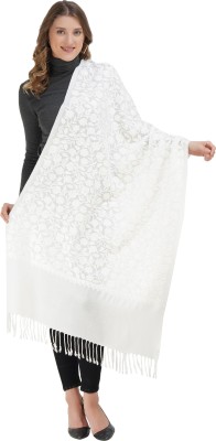 Knit Villa Wool Self Design Women Shawl(White)