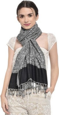 TUD Wool Self Design Women Shawl(Black)