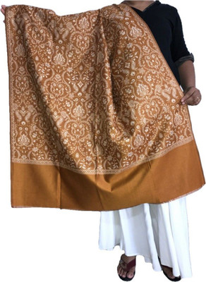 CHOUDHARYRETAILS Wool Floral Print Women Shawl(Gold)