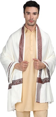 HANG N HOLD Wool Embroidered Men Shawl(White)