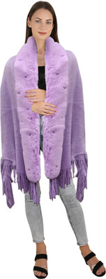 manra Wool Self Design Women Shawl(Purple)