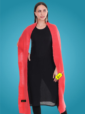 MHAX Wool Self Design Women Shawl(Red)