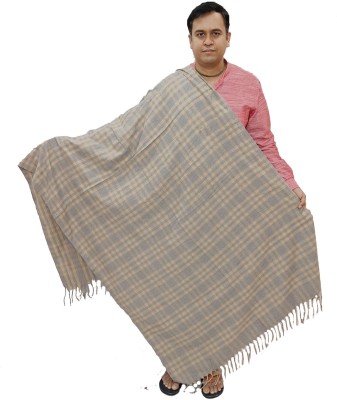 Vrinde Wool Checkered Men Shawl(Beige, Grey)