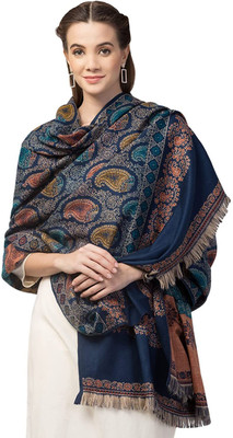 Braid N Cord Polyester Wool Blend Applique Women Shawl(Blue)