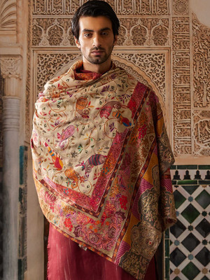 Pashmoda Wool Embroidered Men Shawl(Multicolor)