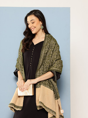 Aarika Wool Printed Women Shawl(Green)