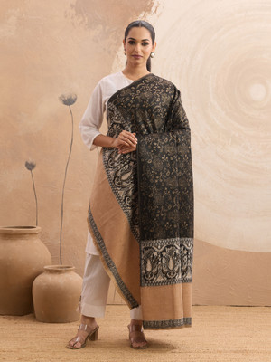 GK VILLA Poly Cotton Woven Women Shawl(Black)