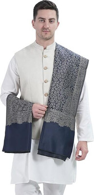 Braid N Cord Polyester Wool Blend Applique Men Shawl(Dark Blue)