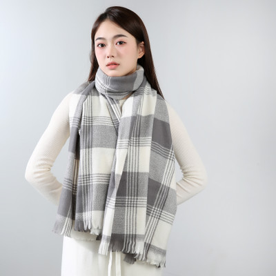 Frackson Acrylic, Wool Solid, Self Design, Checkered Women Shawl(Grey, White)