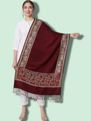 Trandone Wool Embroidered Women Shawl(Maroon)