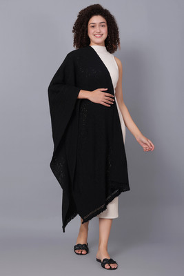 vesture Wool Self Design Women Shawl(Black)