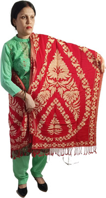 PASHTUSHS Wool Self Design Women Shawl(Red)